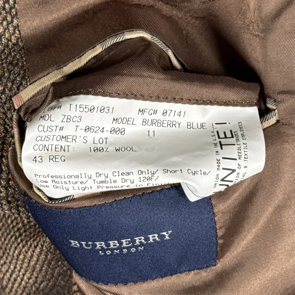 Burberry London Sport Coat Blazer 43R Brown Wool 3 Button Tweed USA Union Made